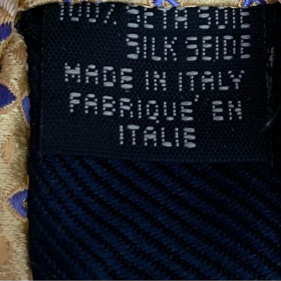 Canali Men's Silk Neck Tie, Yellow/Periwinkle Geometric Jacquard Patterned - Picture 8 of 9